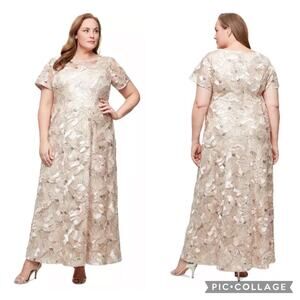Alex Evenings Champagne Gold Sequined Soutache Evening Gown Size 14